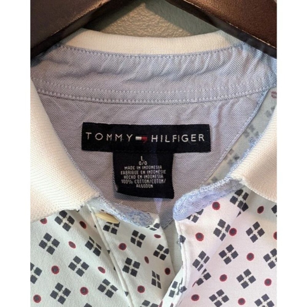 Vintage Tommy Hilfiger Mens Large Polo Shirt Geometric Print Cotton Y2K Golf L